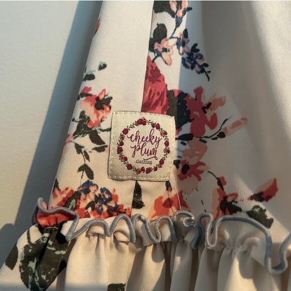 Cheeky Plum Sleeveless Tie Neck Twirl Dress, Cream with Rose Floral, 4T - Picture 2 of 9